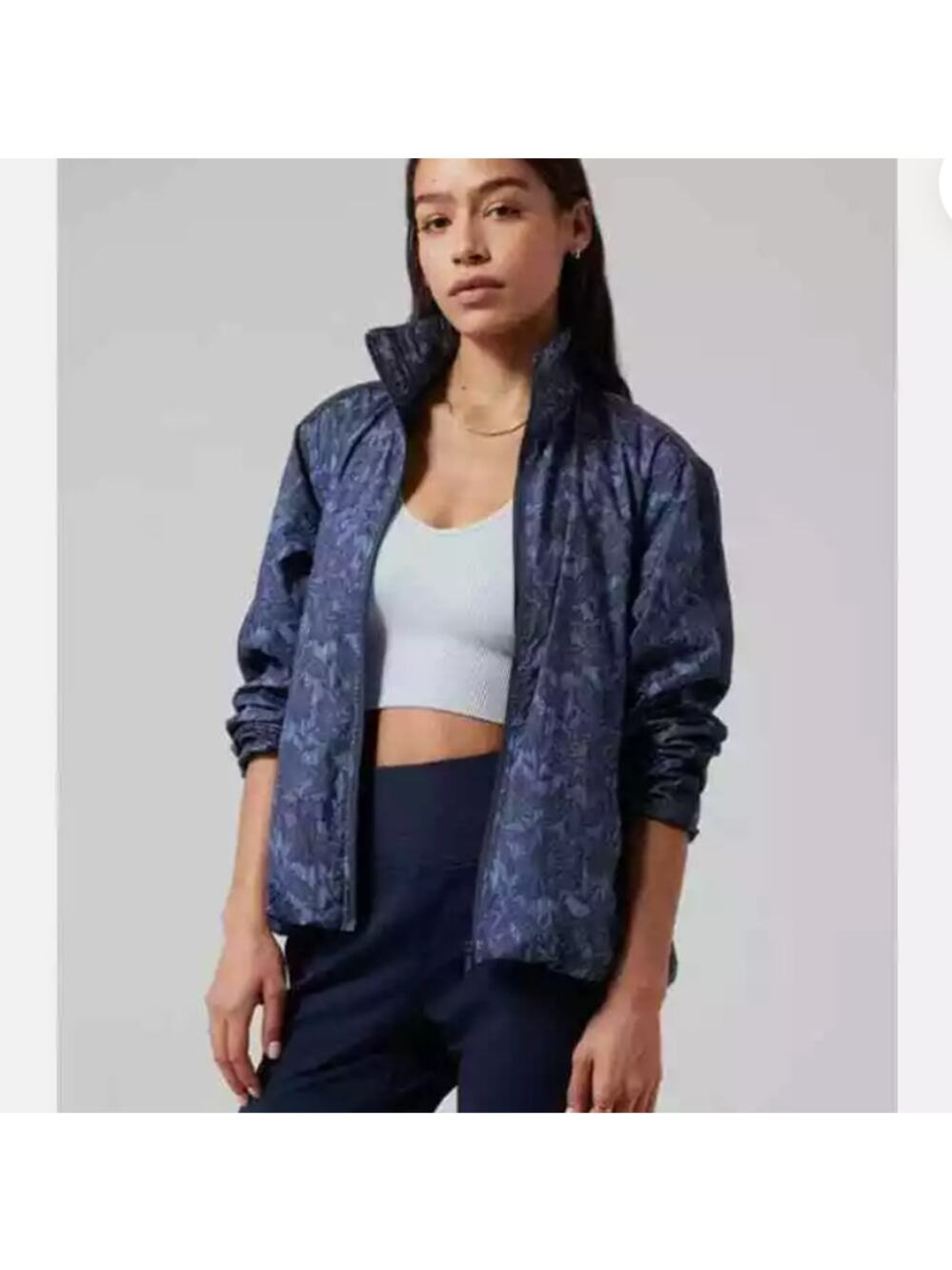 Athleta Full Zip Sightseer Lace Windbreaker Jacket Blue Black Women's Size XS